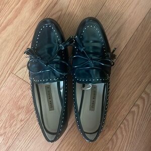 Zara basic black studded loafers with bow.